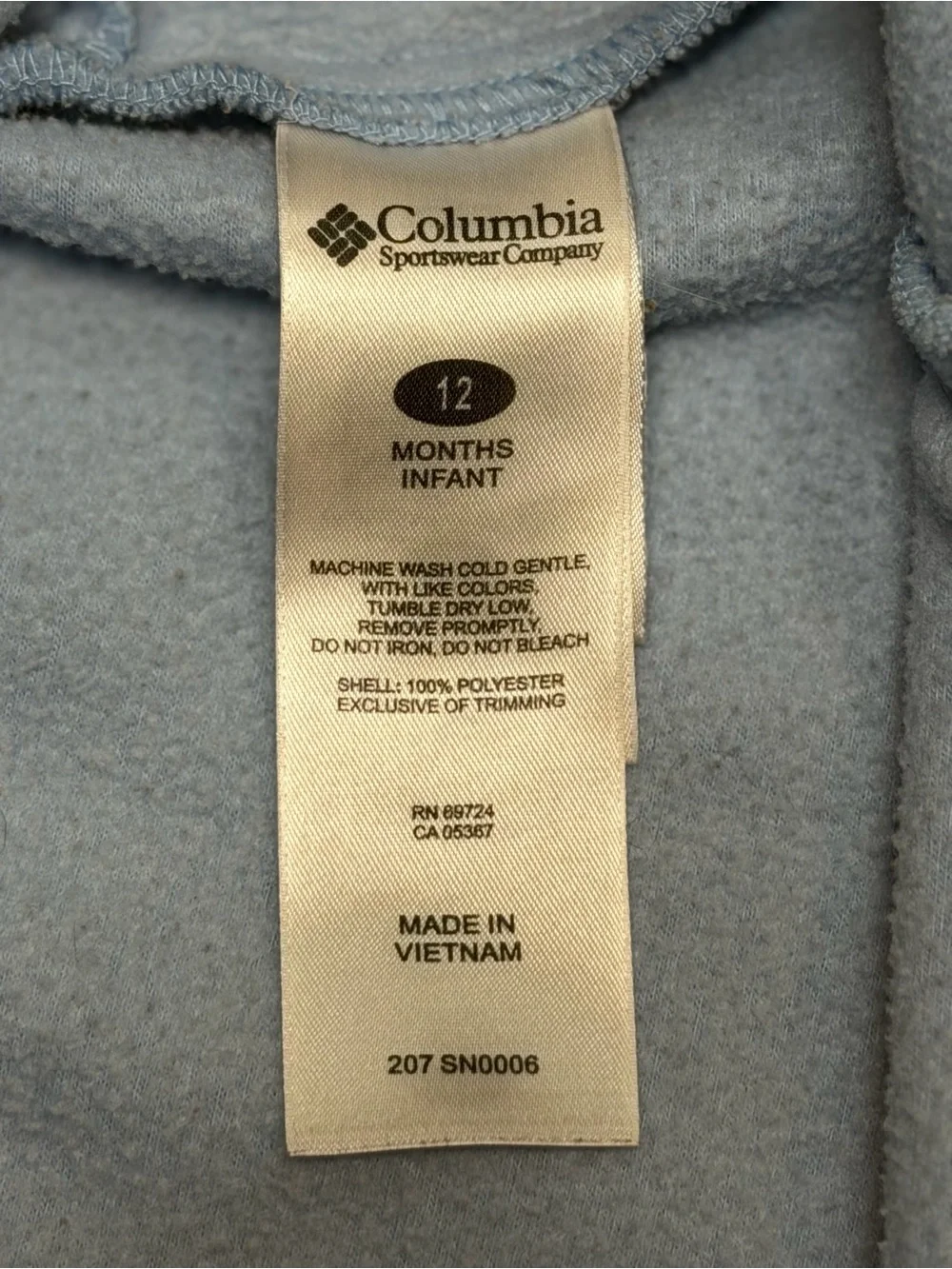 Columbia Infant 12M Blue Fleece Hooded Bunting Snowsuit Fold Over Hands Feet